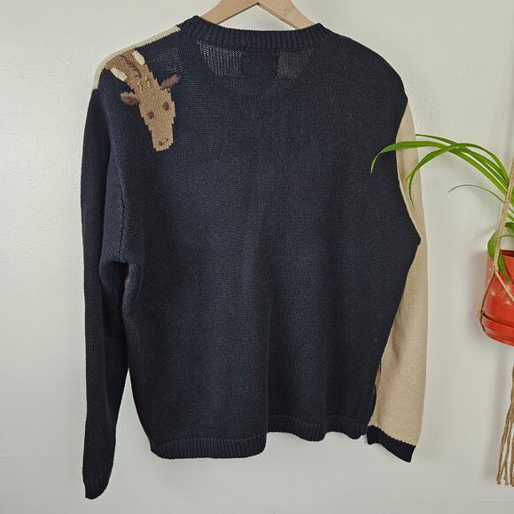 Vintage Giraffe Knit Cardigan Sweater M Black Brown Tan Christopher & Banks - Picture 9 of 9